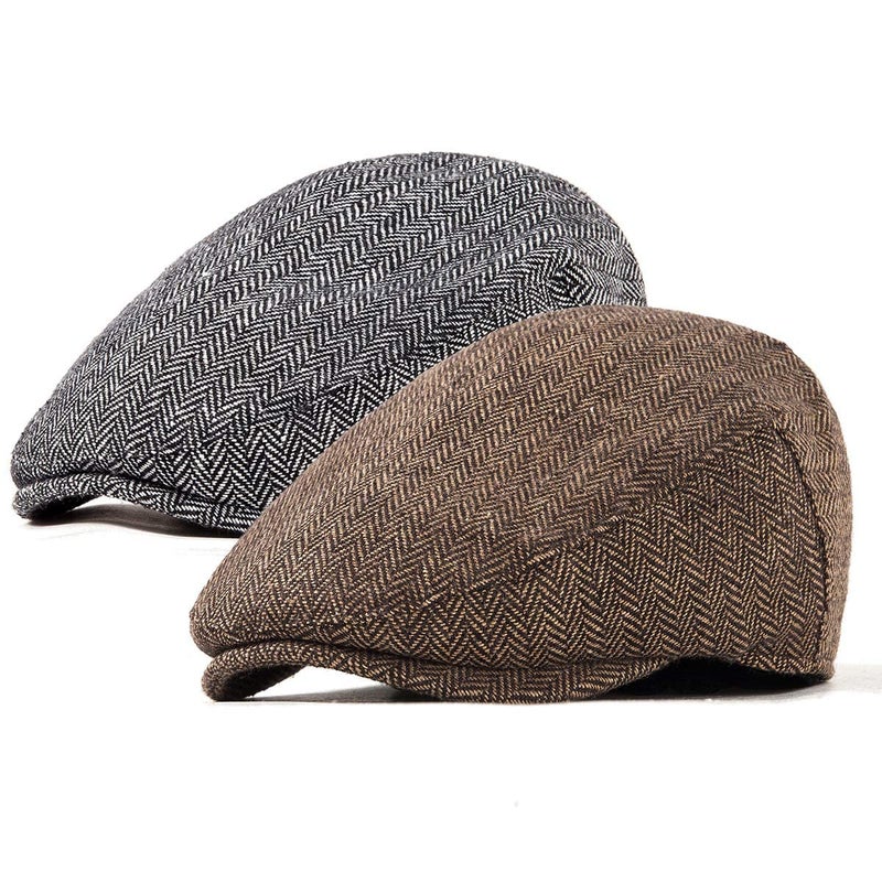 LADYBRO 2 Pack Brown+Grey Ivy Newsboy Cap Cabbie Driving Irish Wool Hat for Men (S/M, 7 1/4) - Image 4
